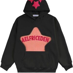 Aelfric Eden Black Hoodie with Pink Star Accent size small Brand New